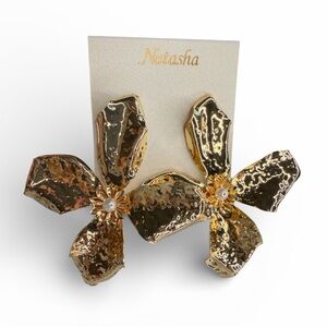 Natasha Couture Gold Tone Flower Earrings
